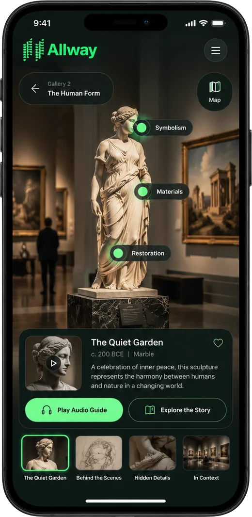 Allway immersive experience screen over a sculpture