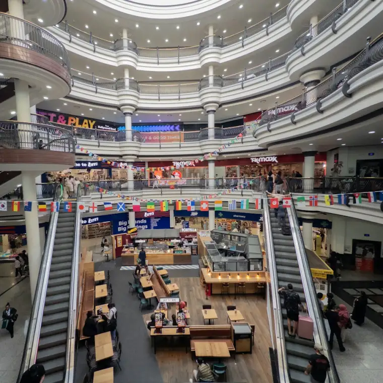 Multi-level shopping mall with stores on every floor